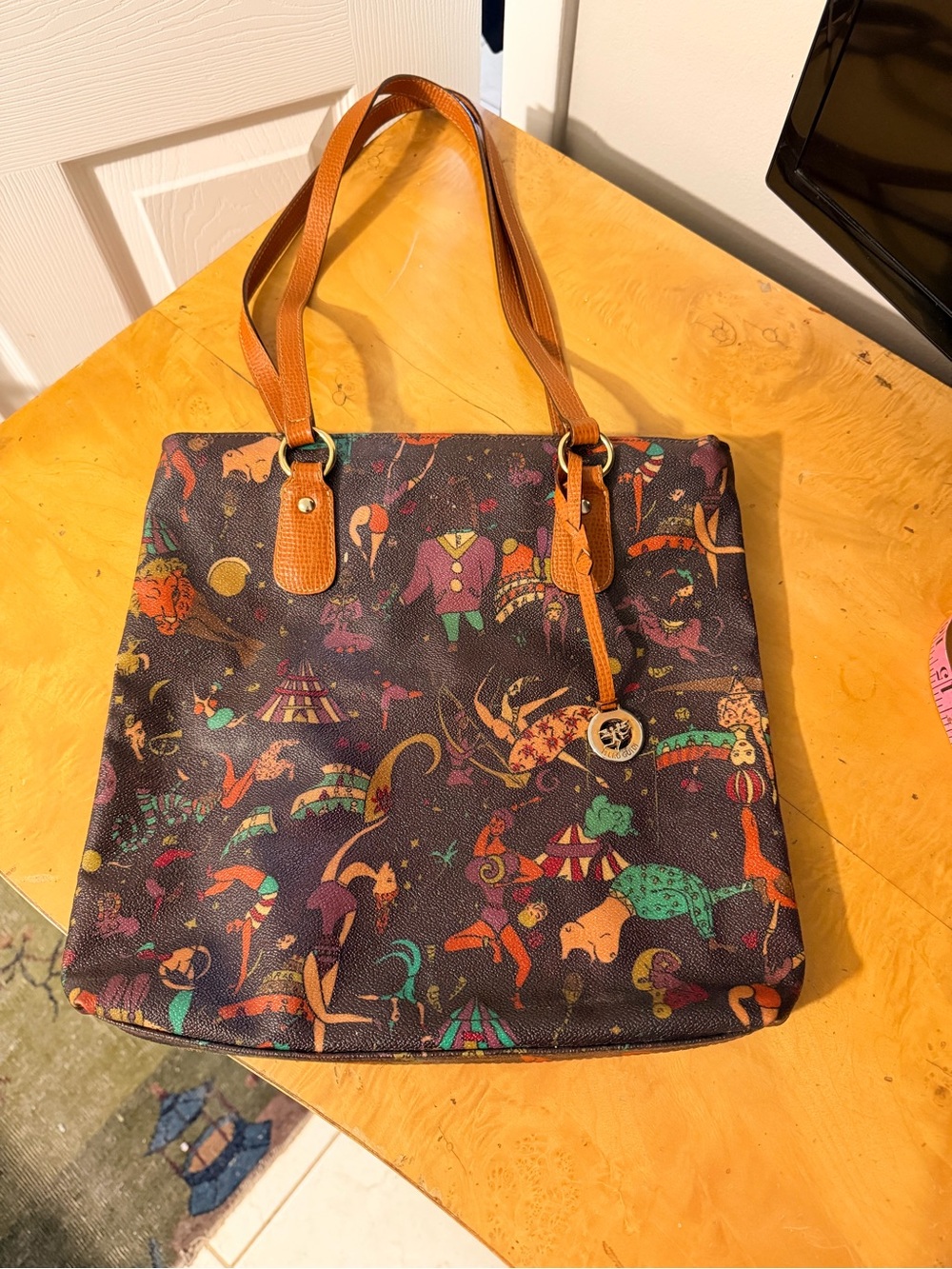 Piero Guidi Leather-Trim Printed Tote Bag in Brown